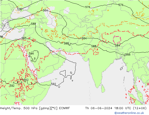 Z500/Rain (+SLP)/Z850 ECMWF 星期四 06.06.2024 18 UTC