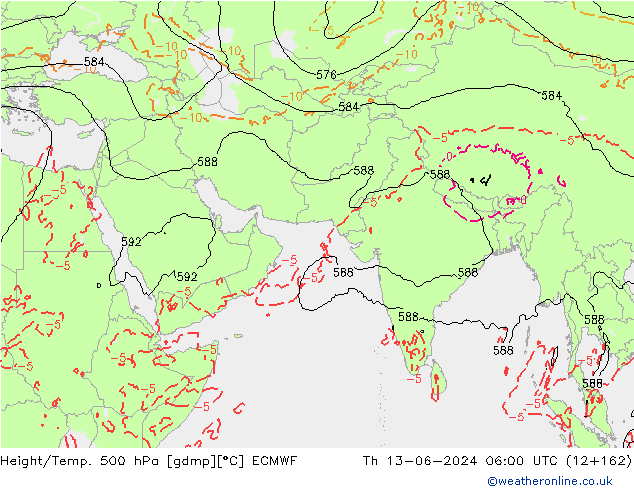 Z500/Rain (+SLP)/Z850 ECMWF Čt 13.06.2024 06 UTC