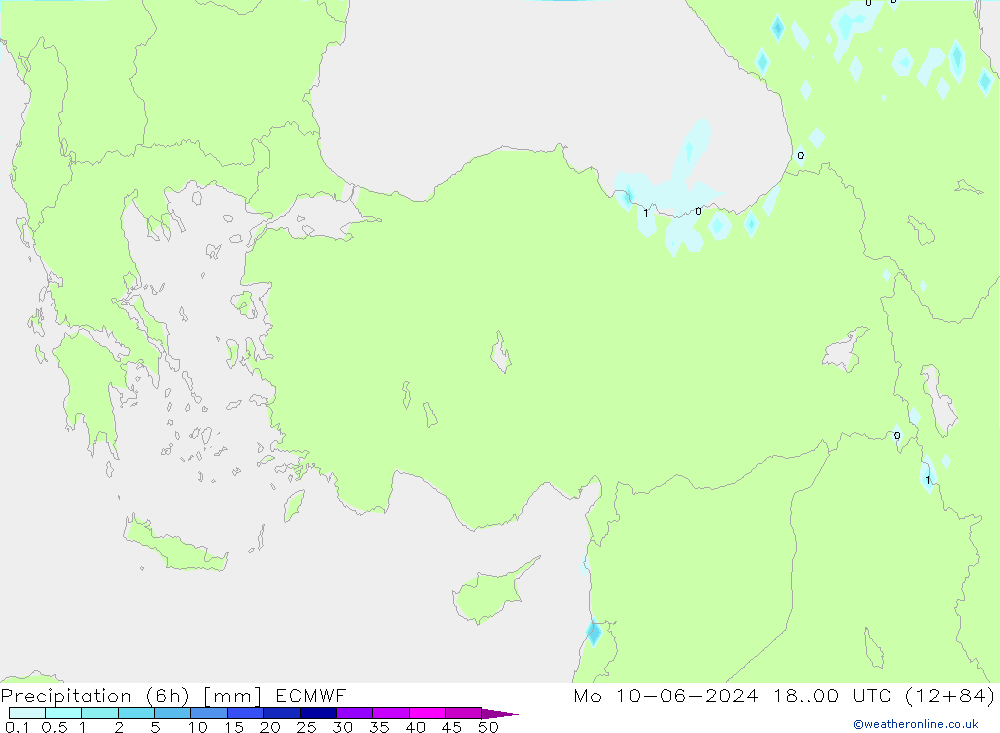 Neerslag 6h/Wind 10m/950 ECMWF ma 10.06.2024 00 UTC