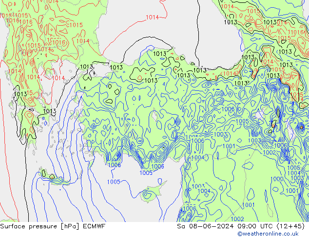 Surface pressure ECMWF Sa 08.06.2024 09 UTC