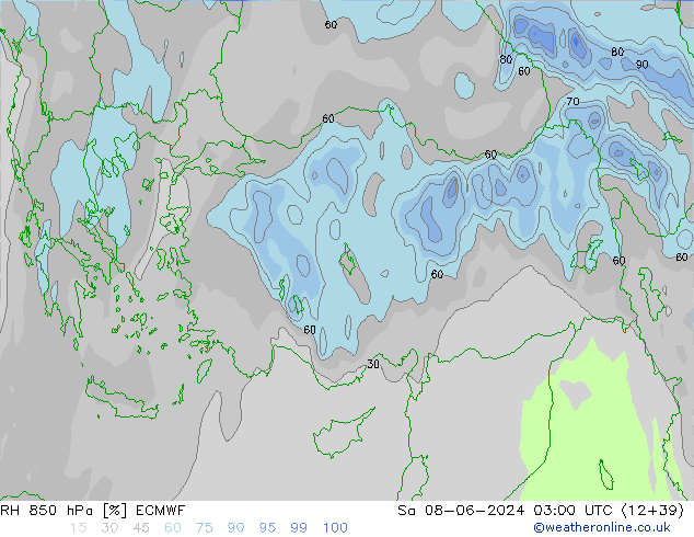 RH 850 hPa ECMWF Sáb 08.06.2024 03 UTC