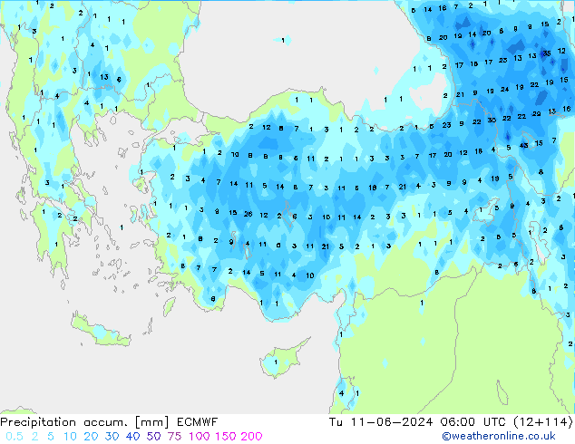 Totale neerslag ECMWF di 11.06.2024 06 UTC