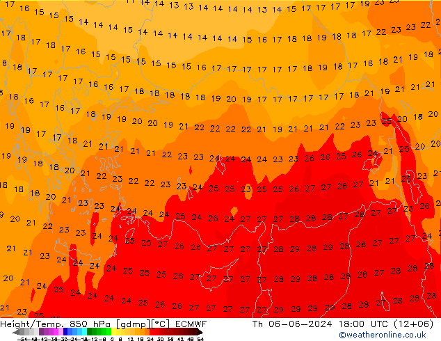 Z500/Rain (+SLP)/Z850 ECMWF czw. 06.06.2024 18 UTC