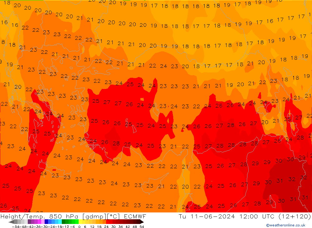 Z500/Yağmur (+YB)/Z850 ECMWF Sa 11.06.2024 12 UTC