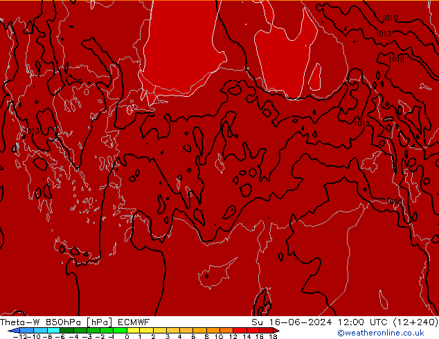 Theta-W 850hPa ECMWF So 16.06.2024 12 UTC