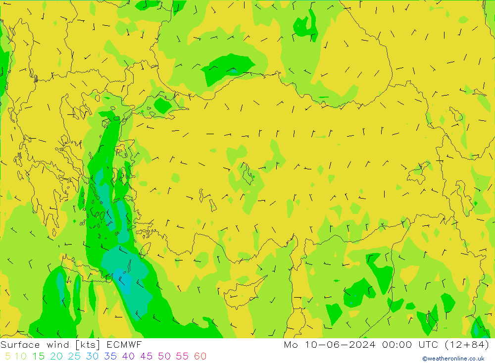 Neerslag 6h/Wind 10m/950 ECMWF ma 10.06.2024 00 UTC