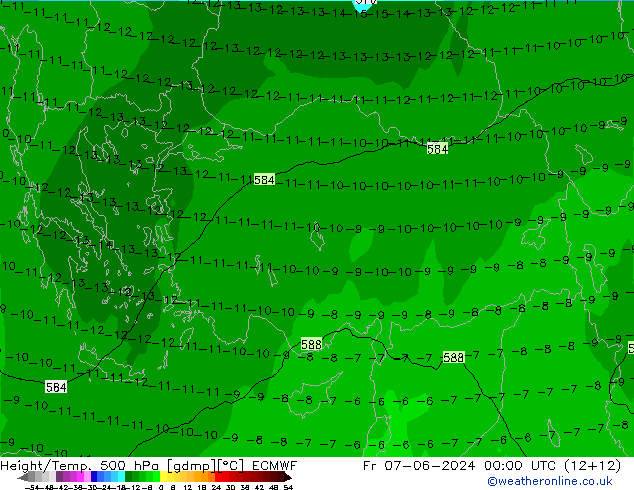 Z500/Rain (+SLP)/Z850 ECMWF Pá 07.06.2024 00 UTC