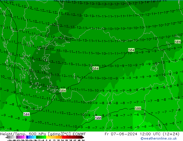 Height/Temp. 500 hPa ECMWF Fr 07.06.2024 12 UTC