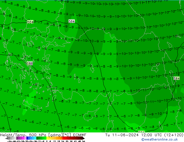 Z500/Rain (+SLP)/Z850 ECMWF mar 11.06.2024 12 UTC