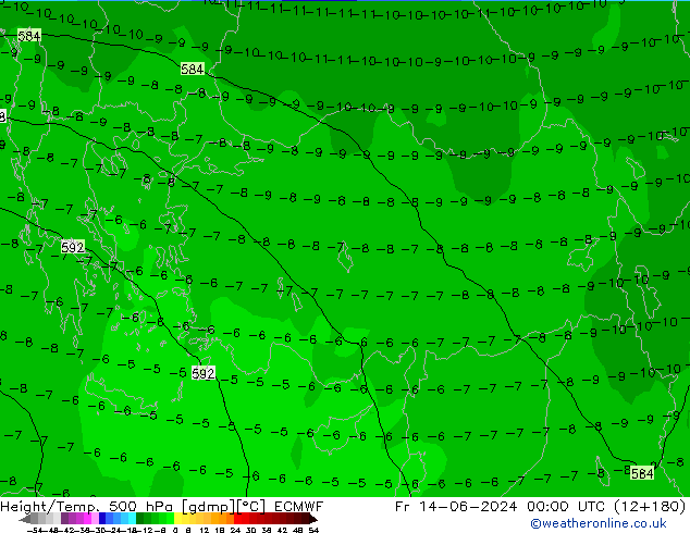 Z500/Rain (+SLP)/Z850 ECMWF vie 14.06.2024 00 UTC