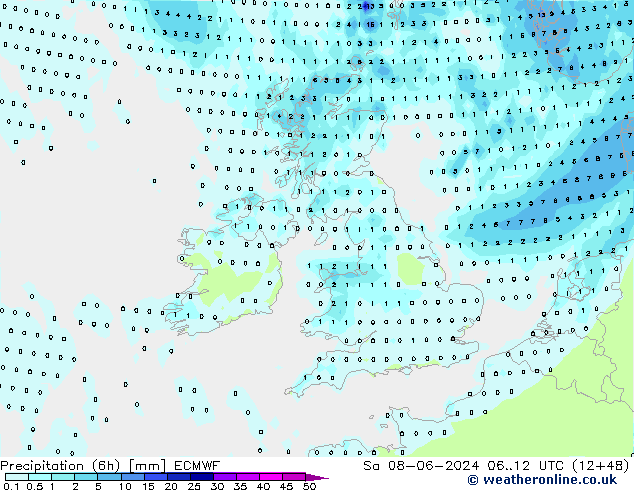 Z500/Rain (+SLP)/Z850 ECMWF Sa 08.06.2024 12 UTC