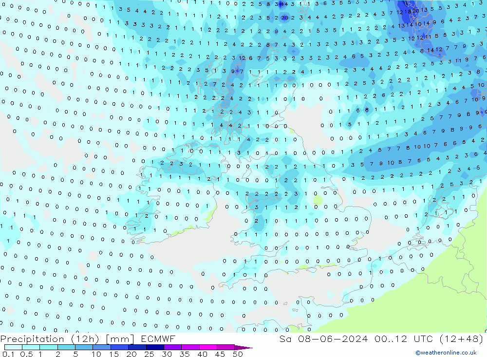 Nied. akkumuliert (12Std) ECMWF Sa 08.06.2024 12 UTC