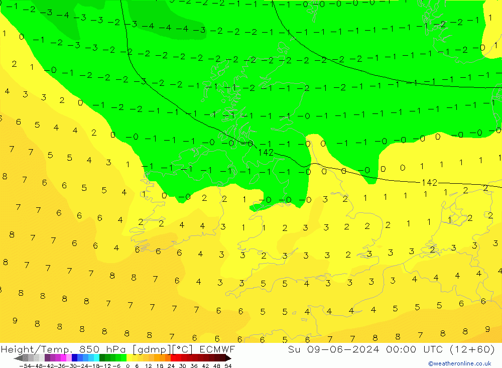 Z500/Regen(+SLP)/Z850 ECMWF zo 09.06.2024 00 UTC