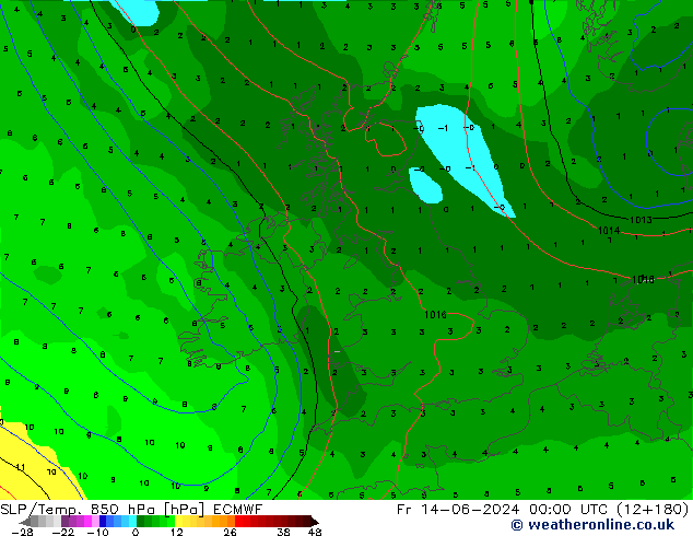 SLP/Temp. 850 hPa ECMWF  14.06.2024 00 UTC