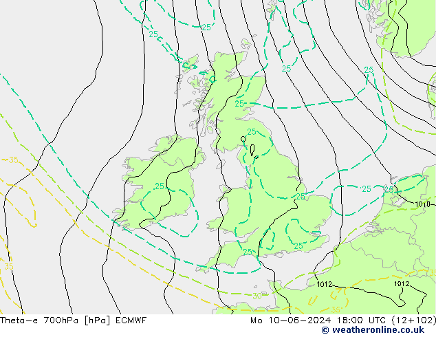 Theta-e 700hPa ECMWF Po 10.06.2024 18 UTC