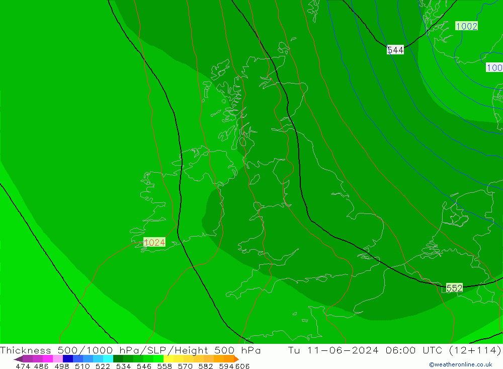 Thck 500-1000hPa ECMWF Tu 11.06.2024 06 UTC