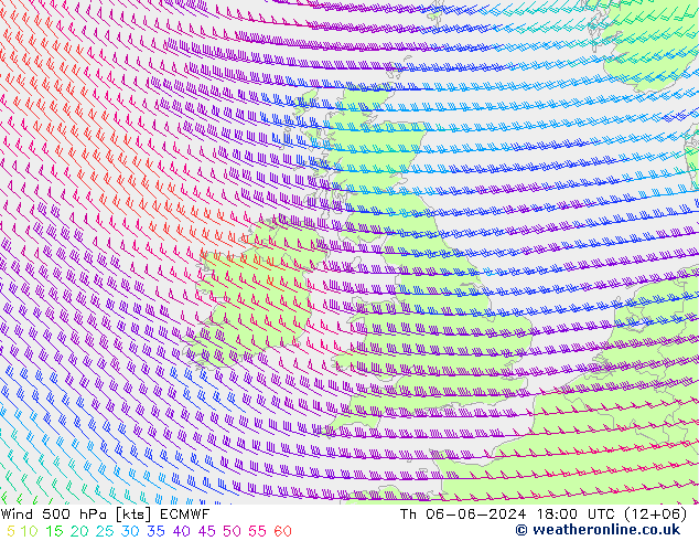 wiatr 500 hPa ECMWF czw. 06.06.2024 18 UTC