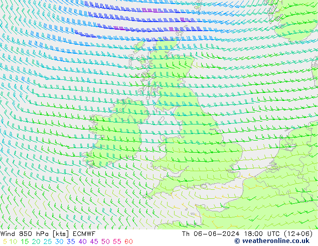 Wind 850 hPa ECMWF Th 06.06.2024 18 UTC