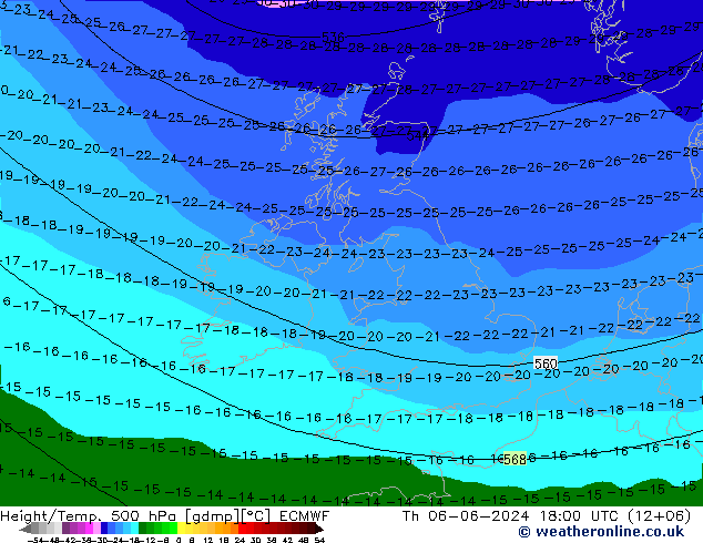 Z500/Rain (+SLP)/Z850 ECMWF чт 06.06.2024 18 UTC