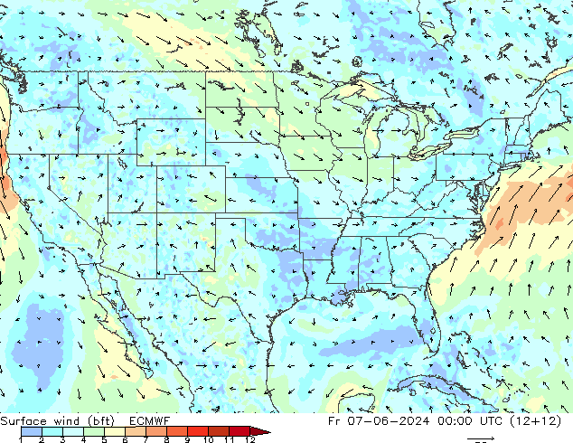 Bodenwind (bft) ECMWF Fr 07.06.2024 00 UTC