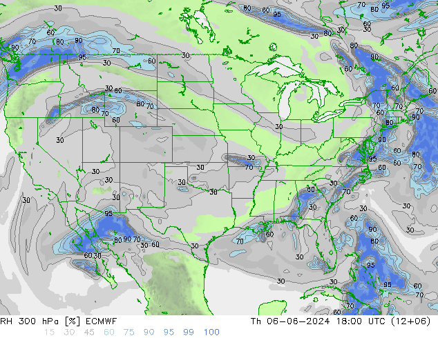 RH 300 hPa ECMWF Th 06.06.2024 18 UTC