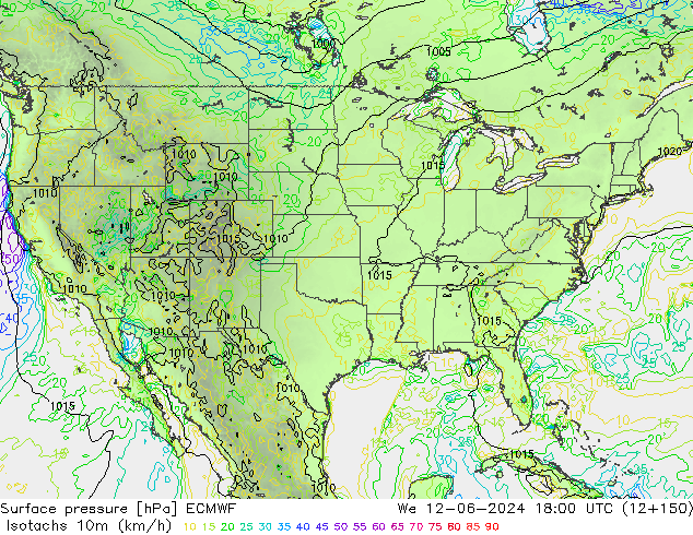 Isotachs (kph) ECMWF St 12.06.2024 18 UTC