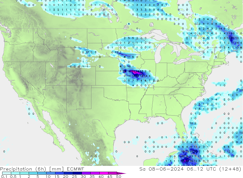 Z500/Rain (+SLP)/Z850 ECMWF Sa 08.06.2024 12 UTC