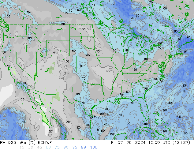 Humedad rel. 925hPa ECMWF vie 07.06.2024 15 UTC