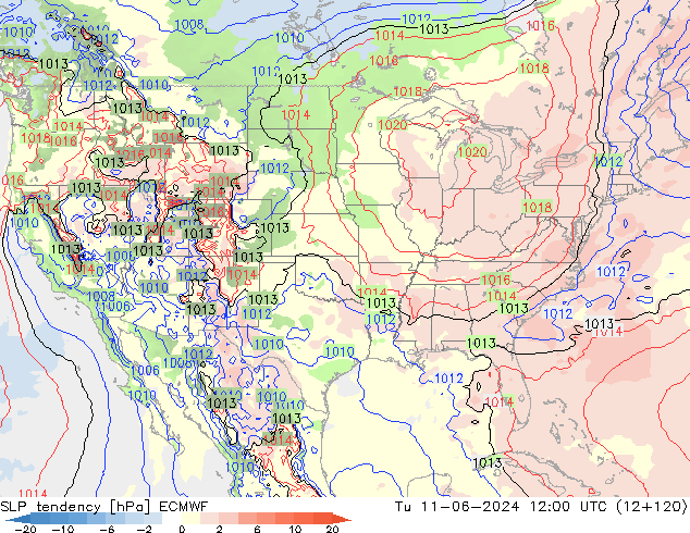 Druktendens (+/-) ECMWF di 11.06.2024 12 UTC