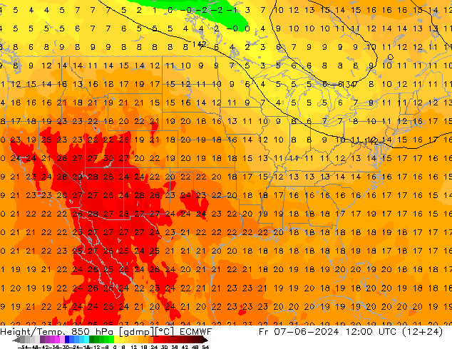 Height/Temp. 850 hPa ECMWF Fr 07.06.2024 12 UTC