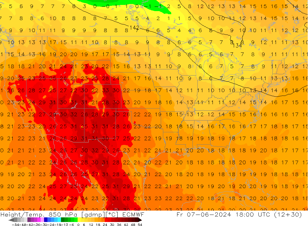 Z500/Rain (+SLP)/Z850 ECMWF Fr 07.06.2024 18 UTC