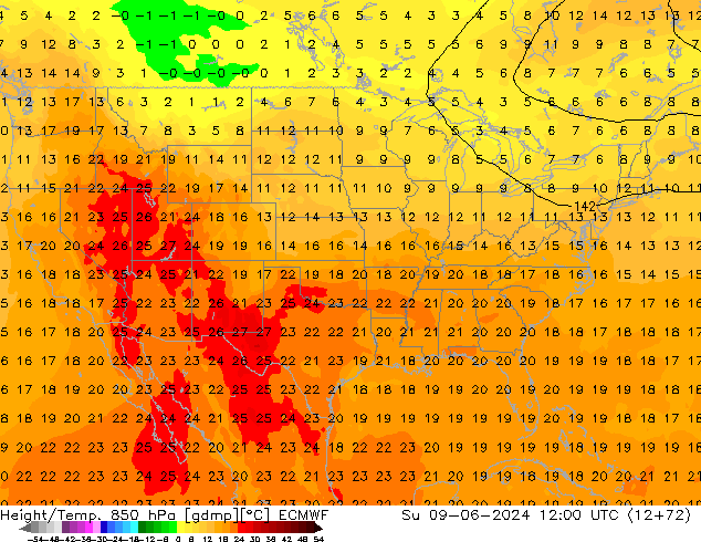 Z500/Rain (+SLP)/Z850 ECMWF Dom 09.06.2024 12 UTC