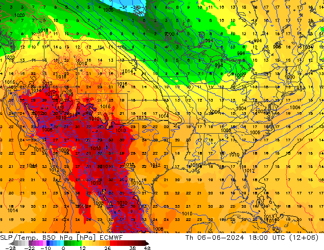 SLP/Temp. 850 hPa ECMWF Čt 06.06.2024 18 UTC