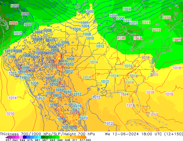 Thck 700-1000 hPa ECMWF mer 12.06.2024 18 UTC