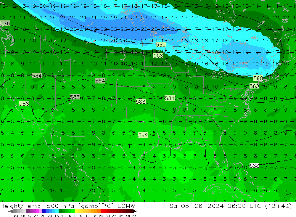 Height/Temp. 500 hPa ECMWF So 08.06.2024 06 UTC