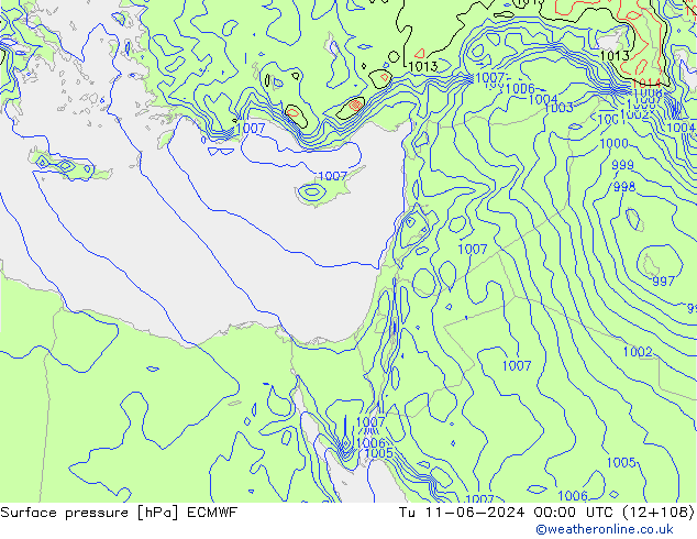 Atmosférický tlak ECMWF Út 11.06.2024 00 UTC