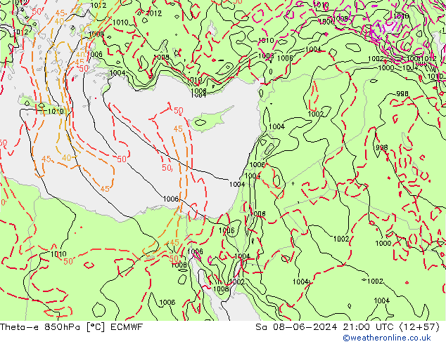 Theta-e 850гПа ECMWF сб 08.06.2024 21 UTC