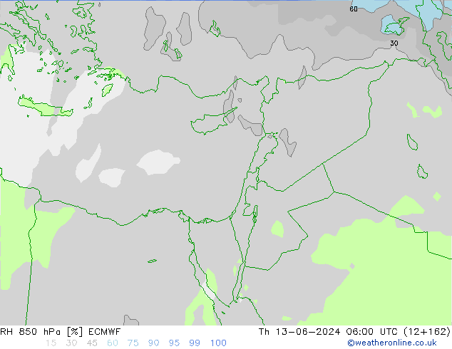 RH 850 hPa ECMWF gio 13.06.2024 06 UTC