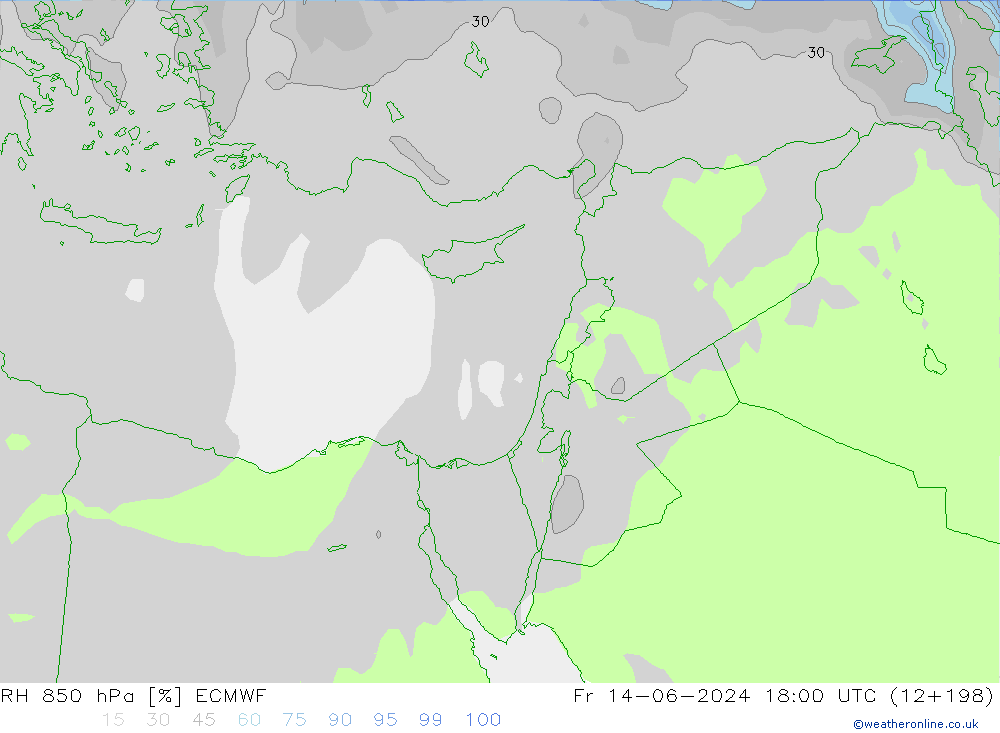 RH 850 hPa ECMWF Sex 14.06.2024 18 UTC