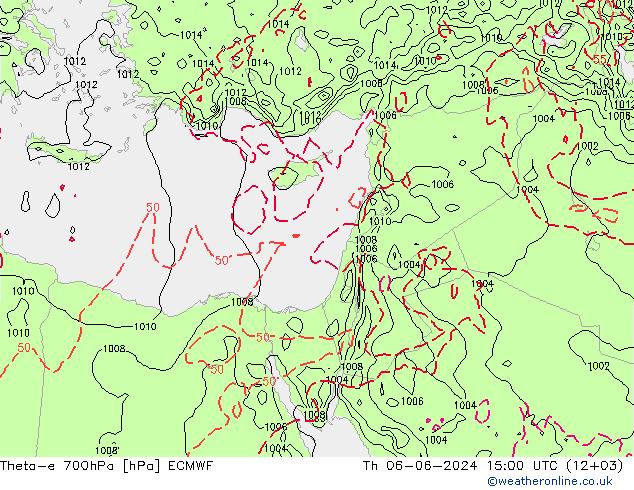 Theta-e 700hPa ECMWF Čt 06.06.2024 15 UTC