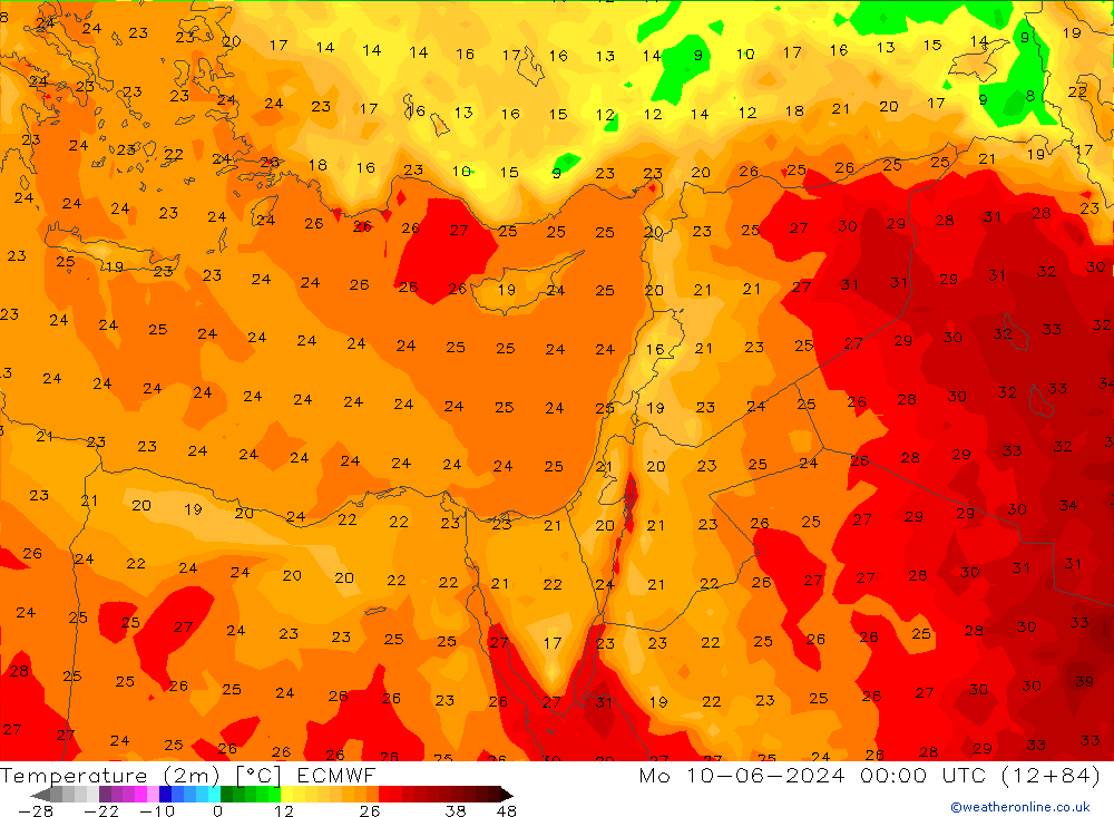 Temperatuurkaart (2m) ECMWF ma 10.06.2024 00 UTC