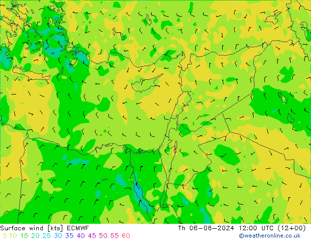 Viento 10 m ECMWF jue 06.06.2024 12 UTC