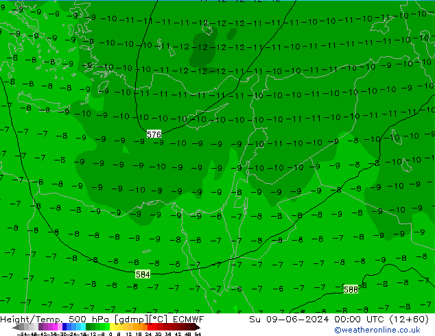 Z500/Yağmur (+YB)/Z850 ECMWF Paz 09.06.2024 00 UTC