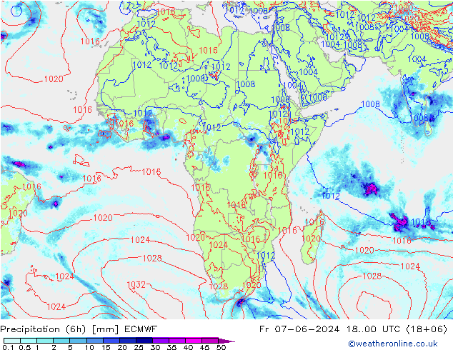 Precipitazione (6h) ECMWF ven 07.06.2024 00 UTC