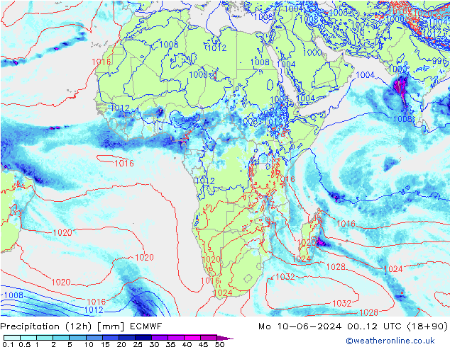 Precipitação (12h) ECMWF Seg 10.06.2024 12 UTC