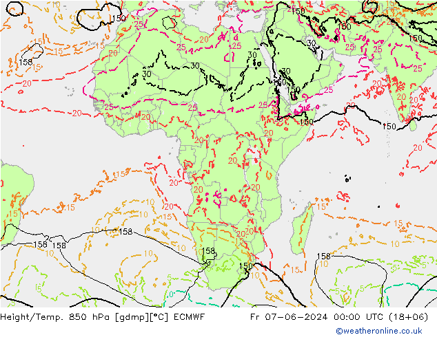 Height/Temp. 850 hPa ECMWF Fr 07.06.2024 00 UTC