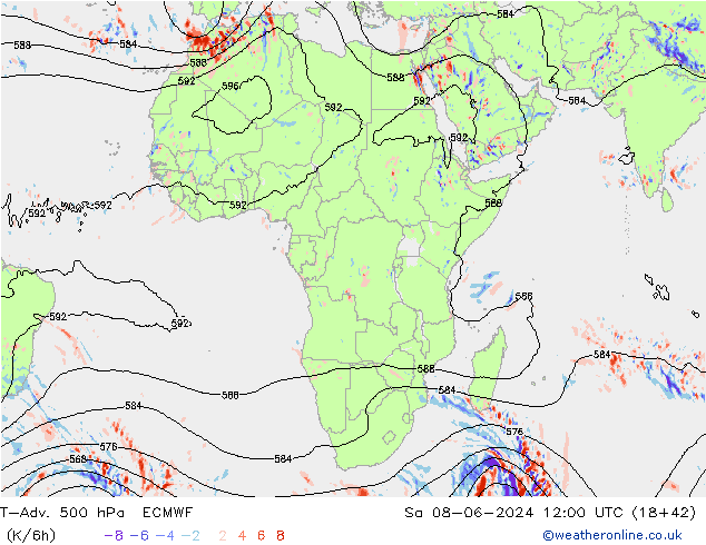 T-Adv. 500 hPa ECMWF za 08.06.2024 12 UTC