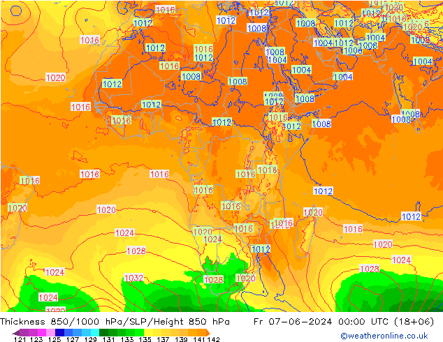 Thck 850-1000 hPa ECMWF Fr 07.06.2024 00 UTC