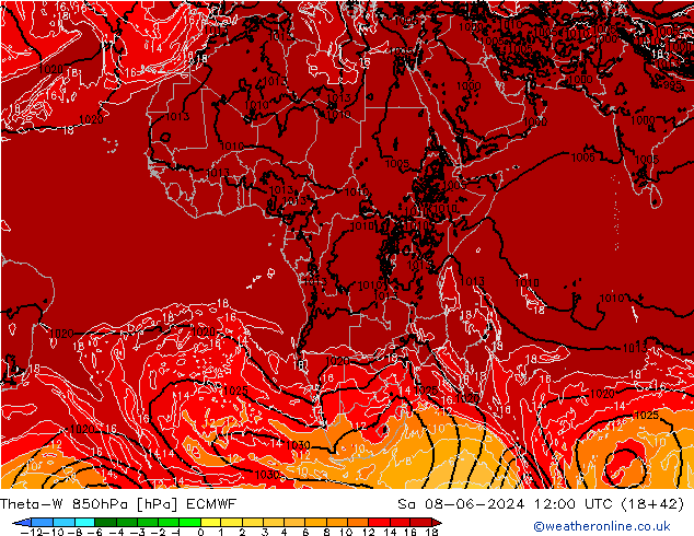 Theta-W 850hPa ECMWF za 08.06.2024 12 UTC