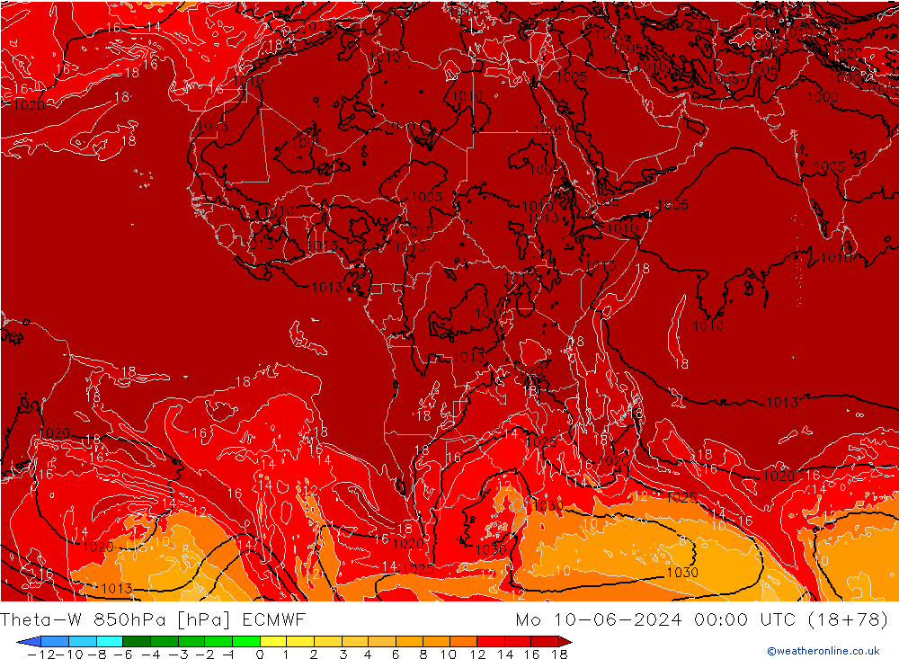 Theta-W 850hPa ECMWF Po 10.06.2024 00 UTC